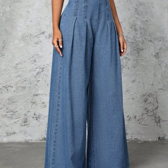 Blue Casual Womens Women's Wide Leg Jeans - Picture 2 of 5